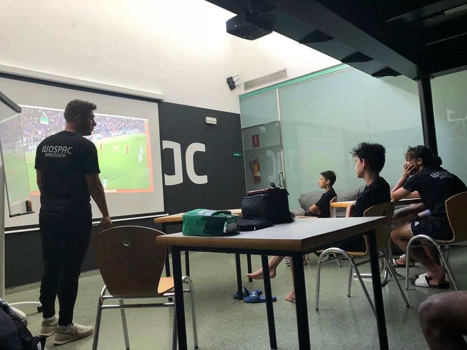 A class on football theory at the WOSPAC soccer academy in Barcelona, Spain